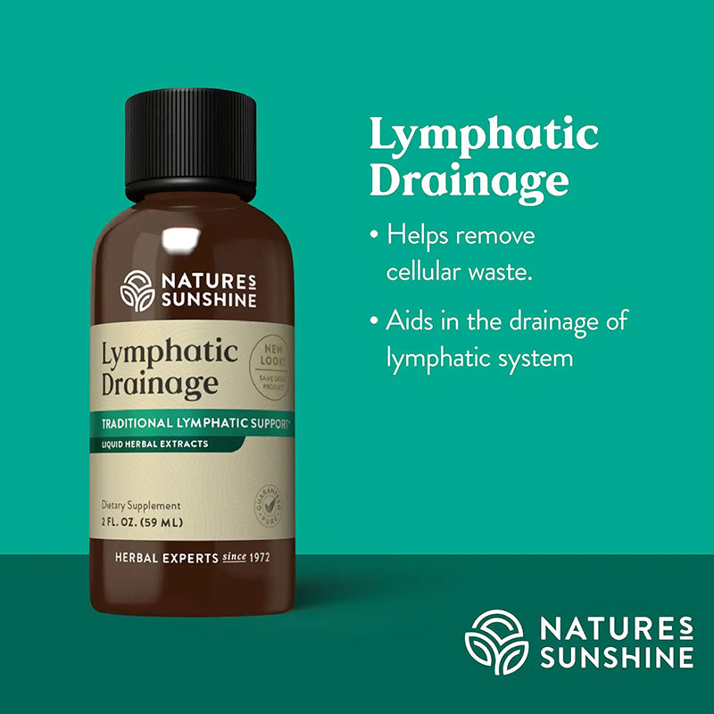 Lymphatic Drainage supplement facts label displaying natural ingredients for lymphatic system support and detoxification