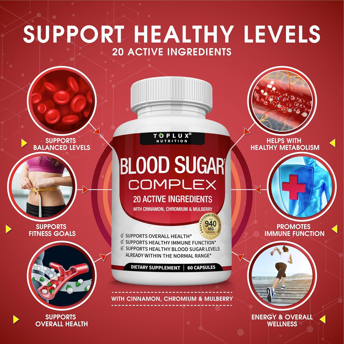 Natural blood sugar support with cinnamon, bitter melon, and chromium"