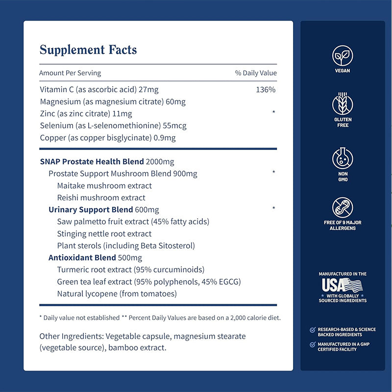 "Prostate health support with anti-inflammatory turmeric and saw palmetto extract"