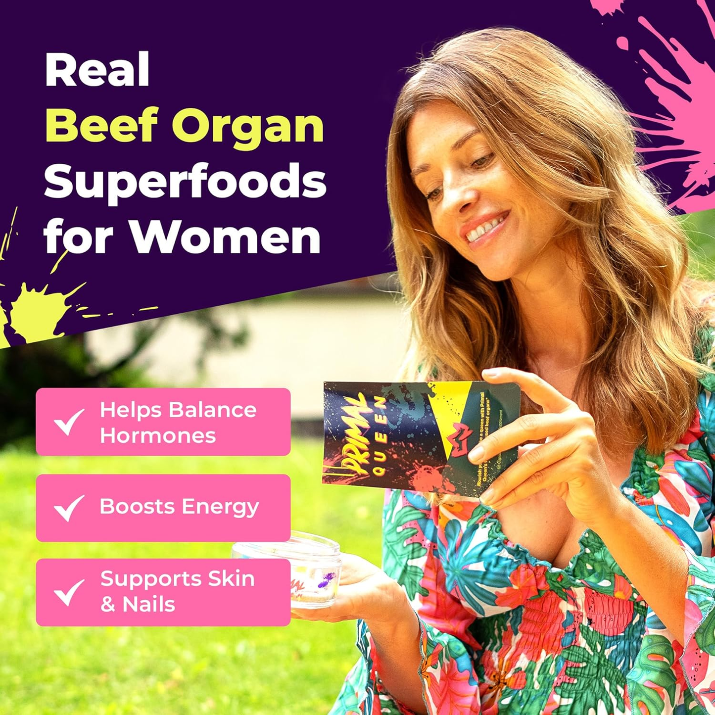 "Grass-fed organ meat capsules with essential nutrients for women"