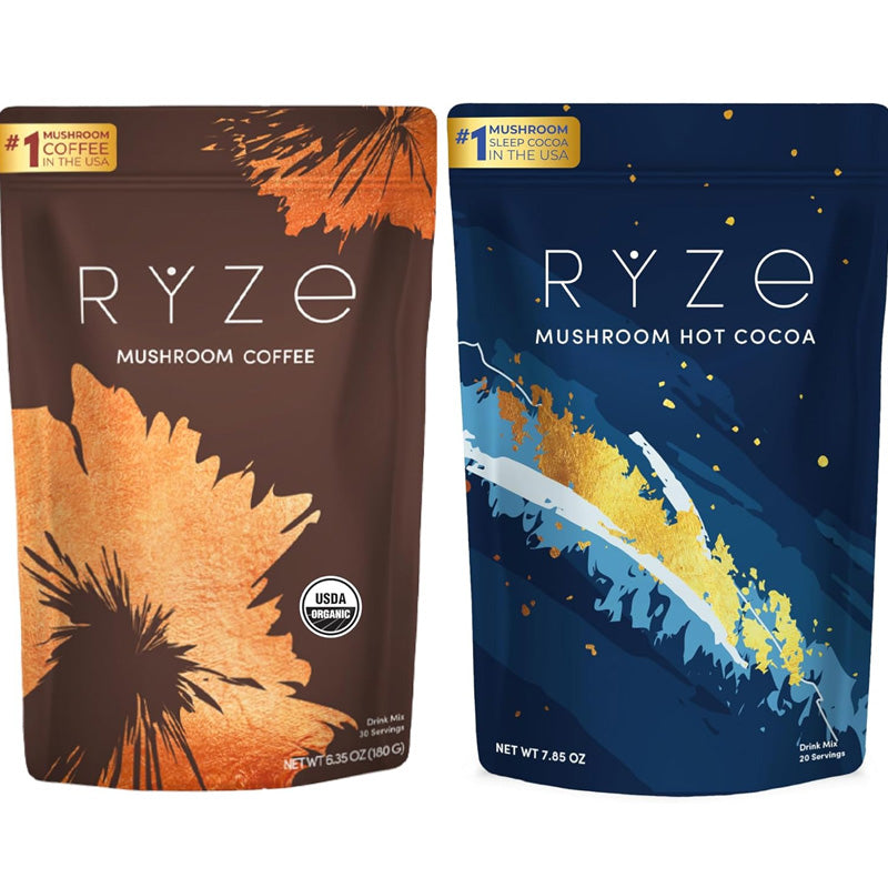 RYZE SUPERFOODS Day + Night Bundle with Mushroom Coffee and RYZE Hot Cocoa