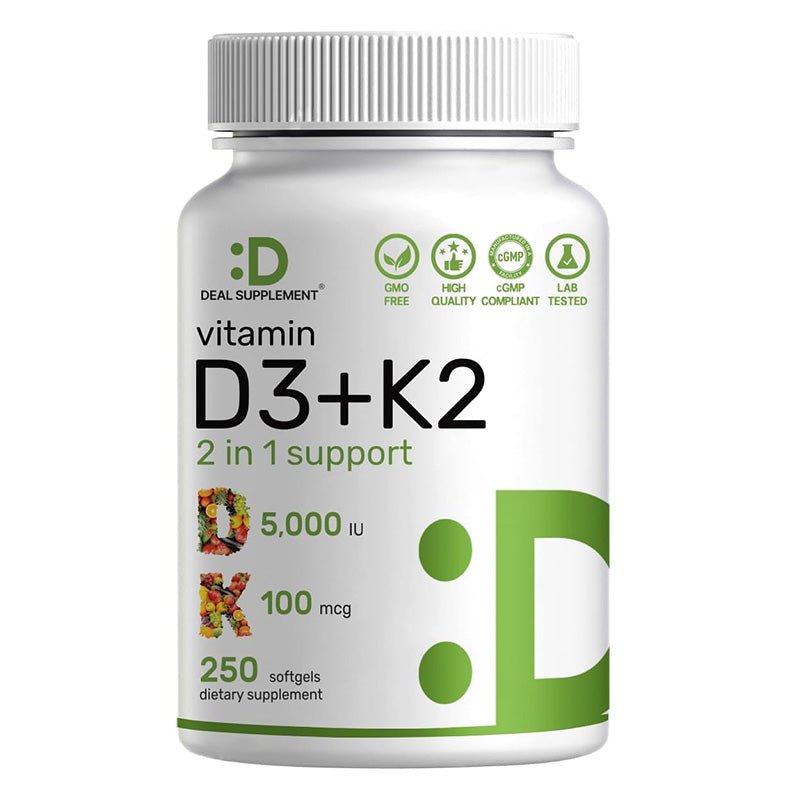 High-potency Vitamin D3 5000 IU with K2 MK7 softgels