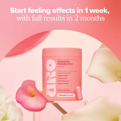 O Positiv URO probiotic capsules bottle with ingredient details for women's health"