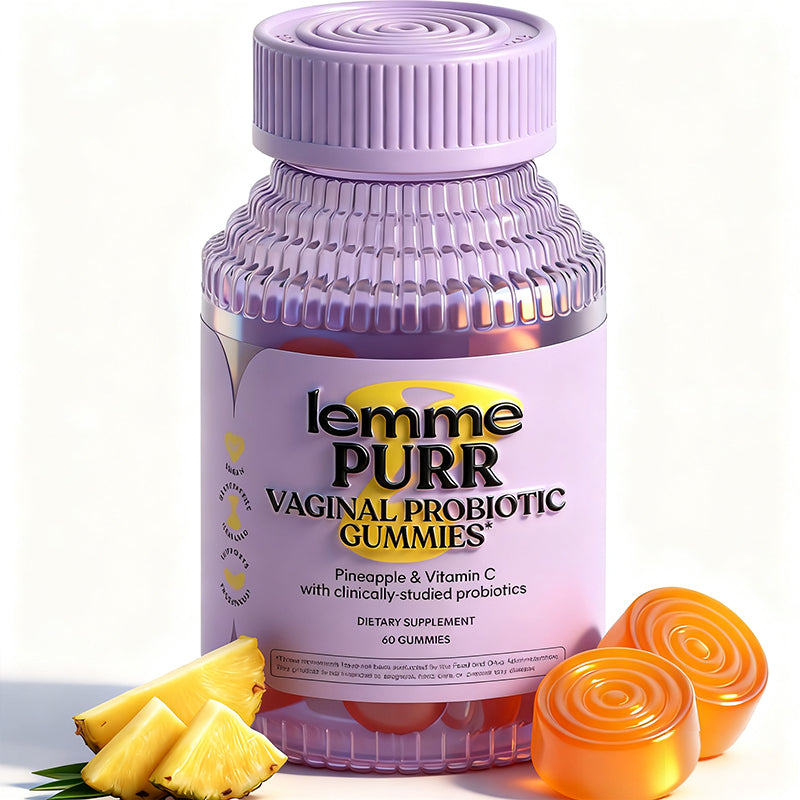 Lemme Purr Women's Vaginal Probiotic Gummies Front Package - Pink Bottle 60 Count"