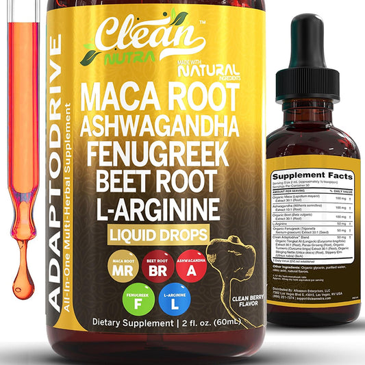 Organic maca root liquid drops with ashwagandha for energy and vitality