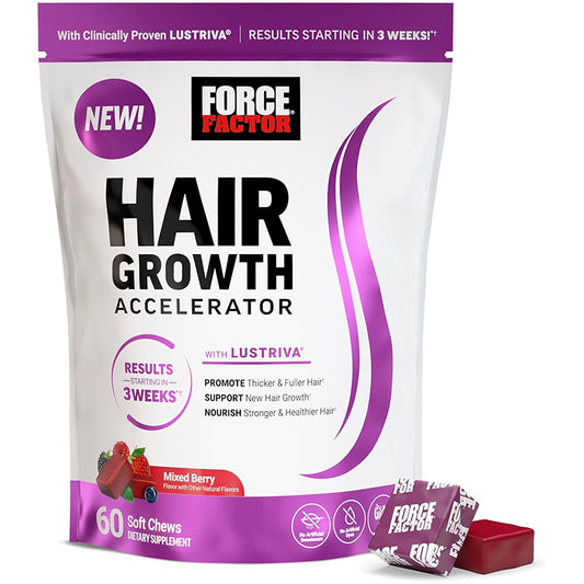 Force Factor hair growth accelerator soft chews for stronger healthier hair