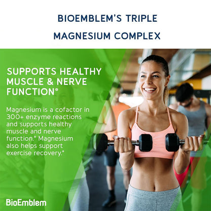 Person taking BioEmblem triple magnesium capsules for daily wellness support"