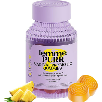 Lemme Purr Women's Vaginal Probiotic Gummies Front Package - Pink Bottle 60 Count"