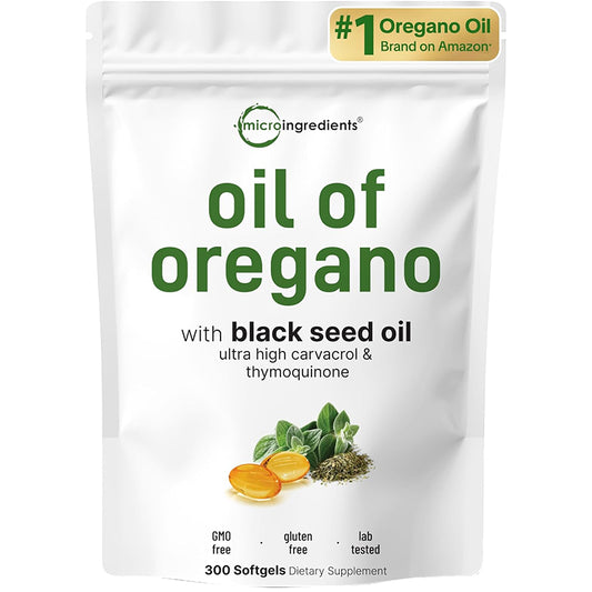 "Micro Ingredients Oil of Oregano bottle - 100% pure natural oregano essential oil supplement"
