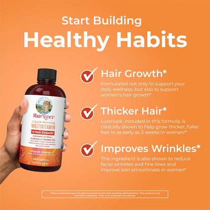 Organic liquid vitamin supplement facts showing biotin and essential nutrients for hair health