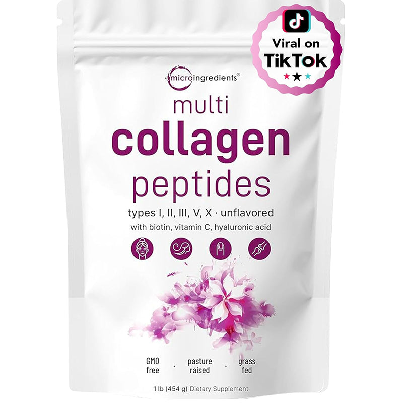 "Micro Ingredients Multi Collagen Peptides Powder container - premium hydrolyzed collagen supplement for skin and joints"
