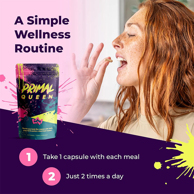 "Female-optimized beef organ supplement bottle with grass-fed liver capsules for women's health"