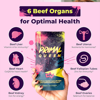 "Grass-fed beef organ superfood capsules with essential nutrients for female vitality"