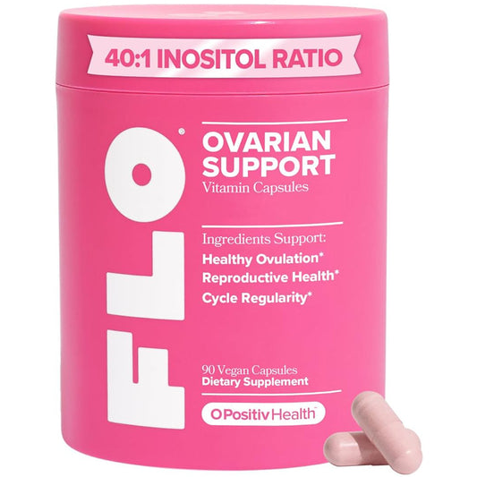 "O Positiv FLO ovarian health supplement bottle for women's hormonal balance and reproductive wellness"