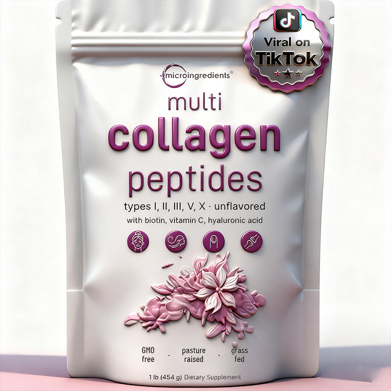 "Micro Ingredients Multi Collagen Peptides Powder container - premium hydrolyzed collagen supplement for skin and joints"
