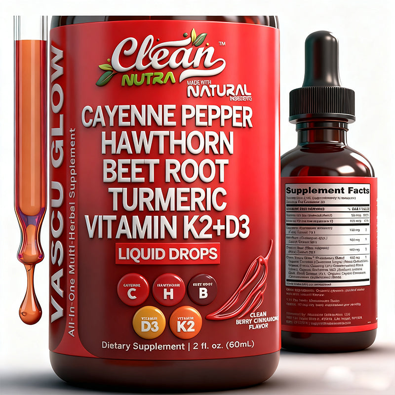 Clean Nutra Vascu Glow premium vascular health supplement bottle showing natural circulation support formula