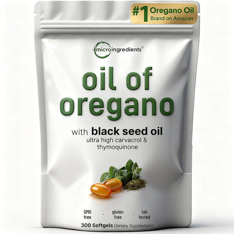 "Micro Ingredients Oil of Oregano bottle - 100% pure natural oregano essential oil supplement"