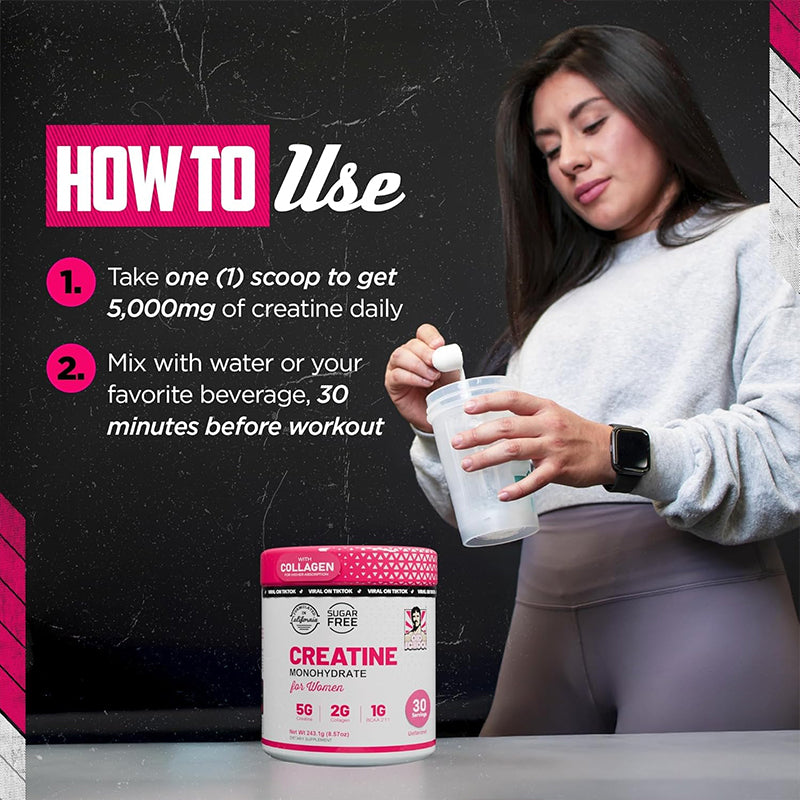 "Creatine monohydrate for women fitness supplement supporting strength and recovery"