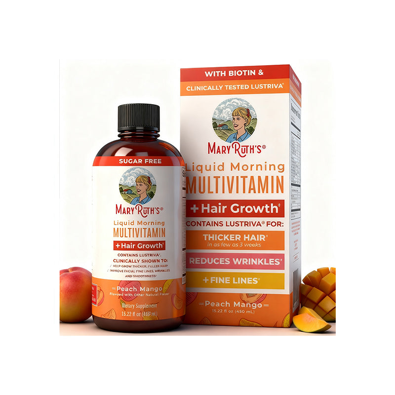 "MaryRuth Organics liquid multivitamin with organic hair growth support"