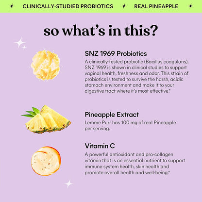  "Lemme Purr probiotic gummies showing delicious taste and natural ingredients for women's health"