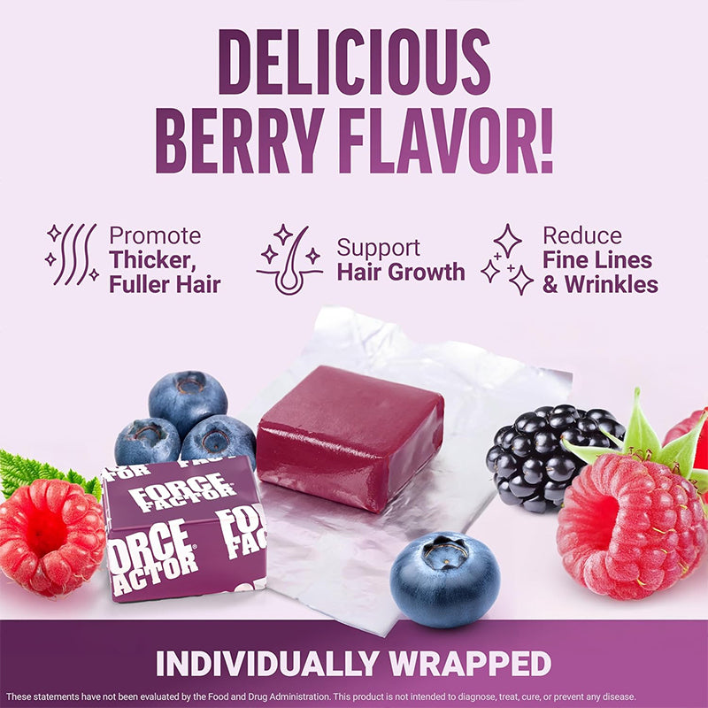 "Hair growth supplement facts label showing vitamins and minerals for hair strength"