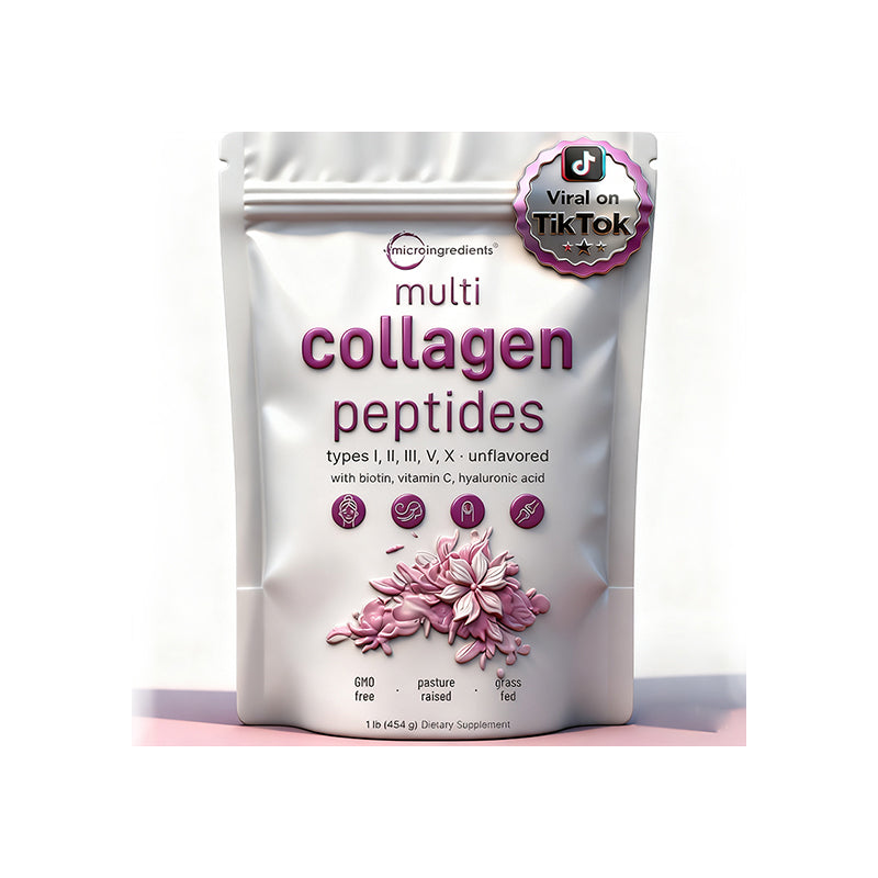 "Micro Ingredients Multi Collagen Peptides Powder container - premium hydrolyzed collagen supplement for skin and joints"
