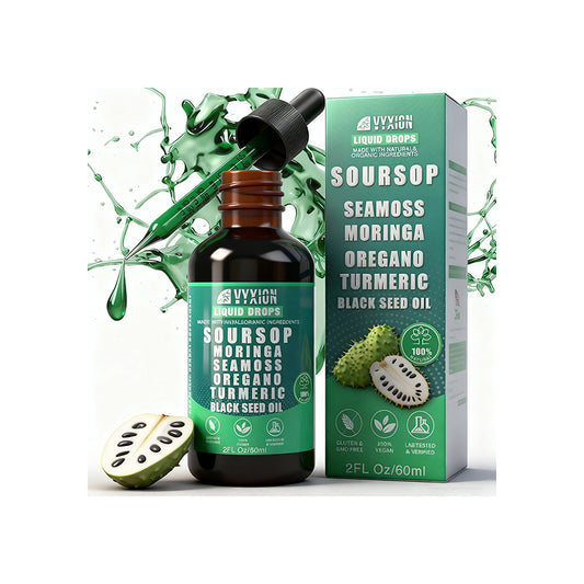 "Soursop Bitters liquid drops bottle with 10-in-1 herbal formula for detox and wellness"