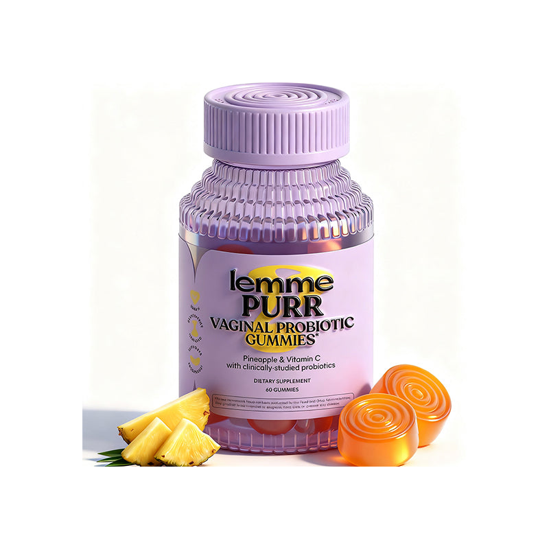 Lemme Purr Women's Vaginal Probiotic Gummies Front Package - Pink Bottle 60 Count"