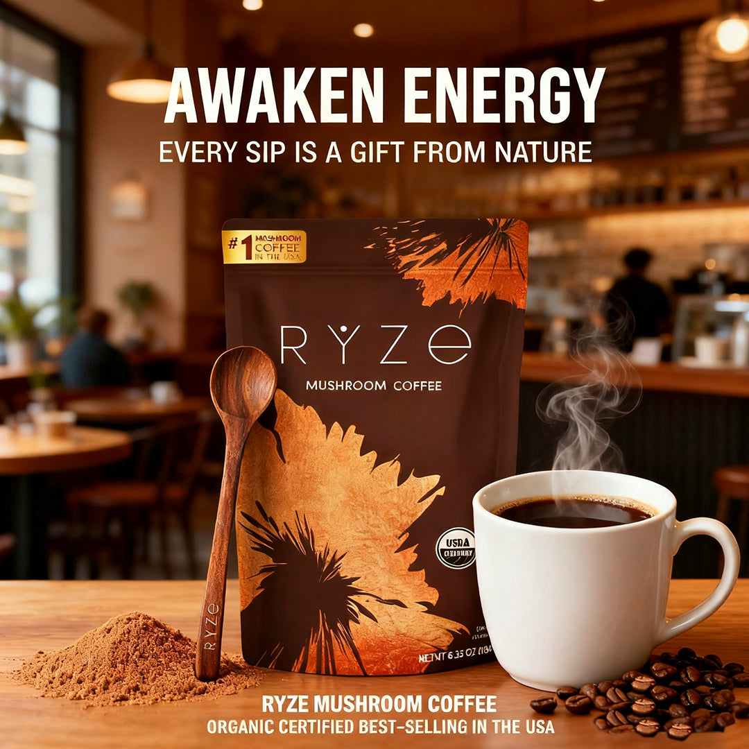 Mushroom coffee blend with adaptogenic mushrooms for natural energy and focus