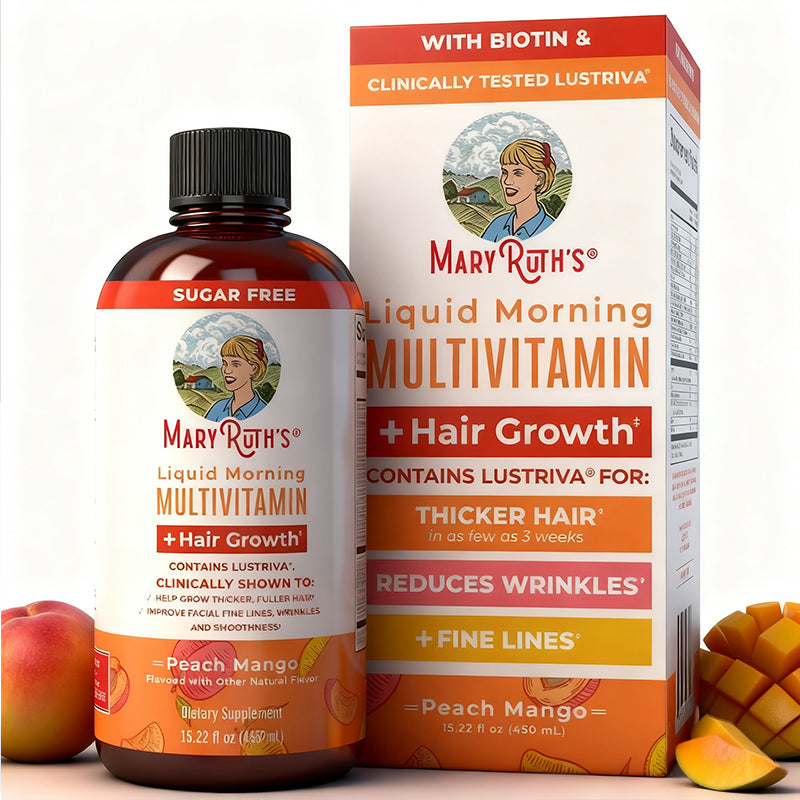 "MaryRuth Organics liquid multivitamin with organic hair growth support"