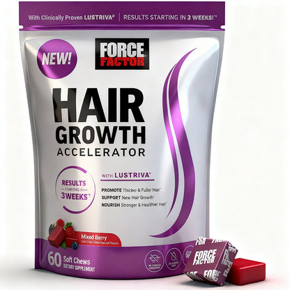 Force Factor hair growth accelerator soft chews for stronger healthier hair