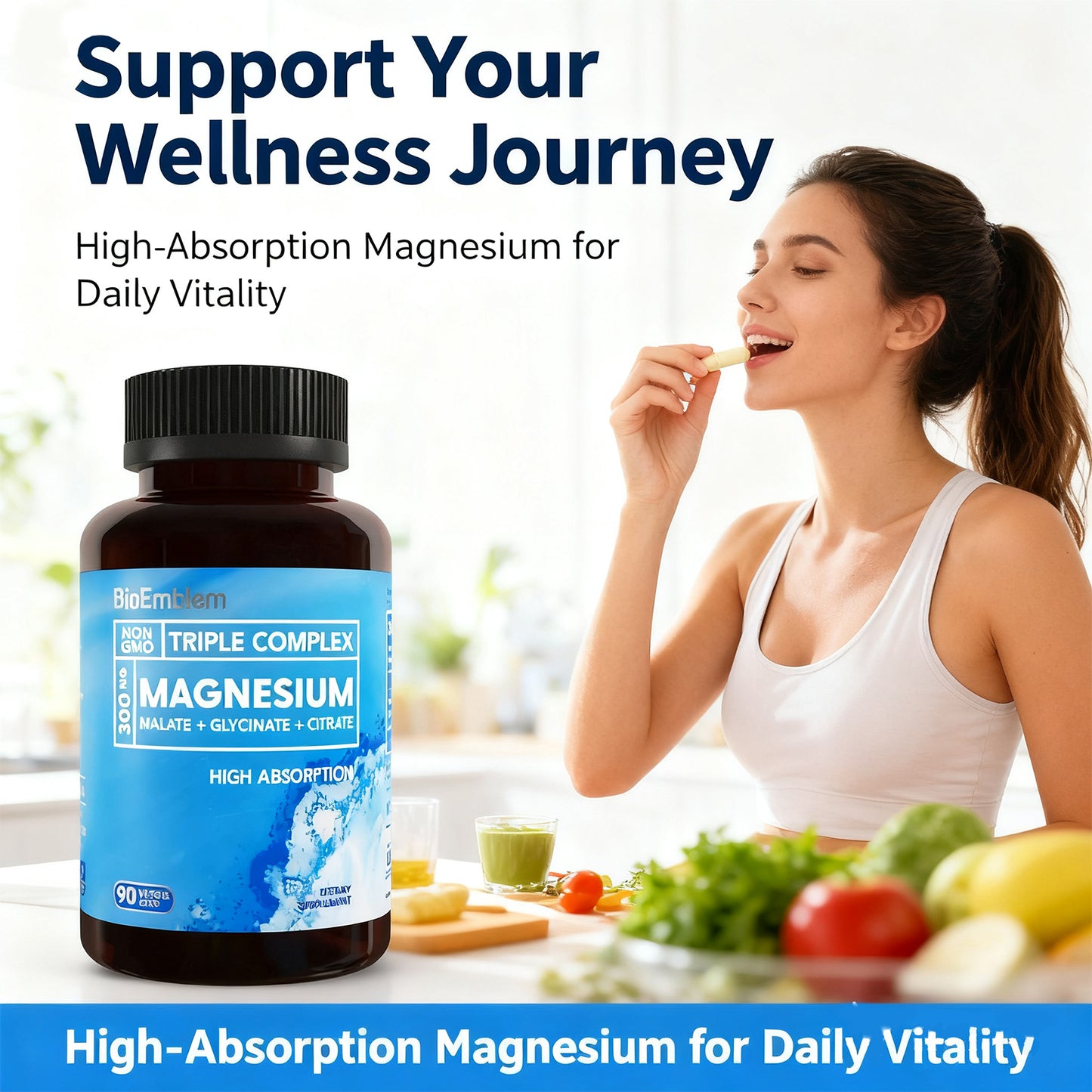 BioEmblem magnesium supplement facts showing three types of chelated magnesium"